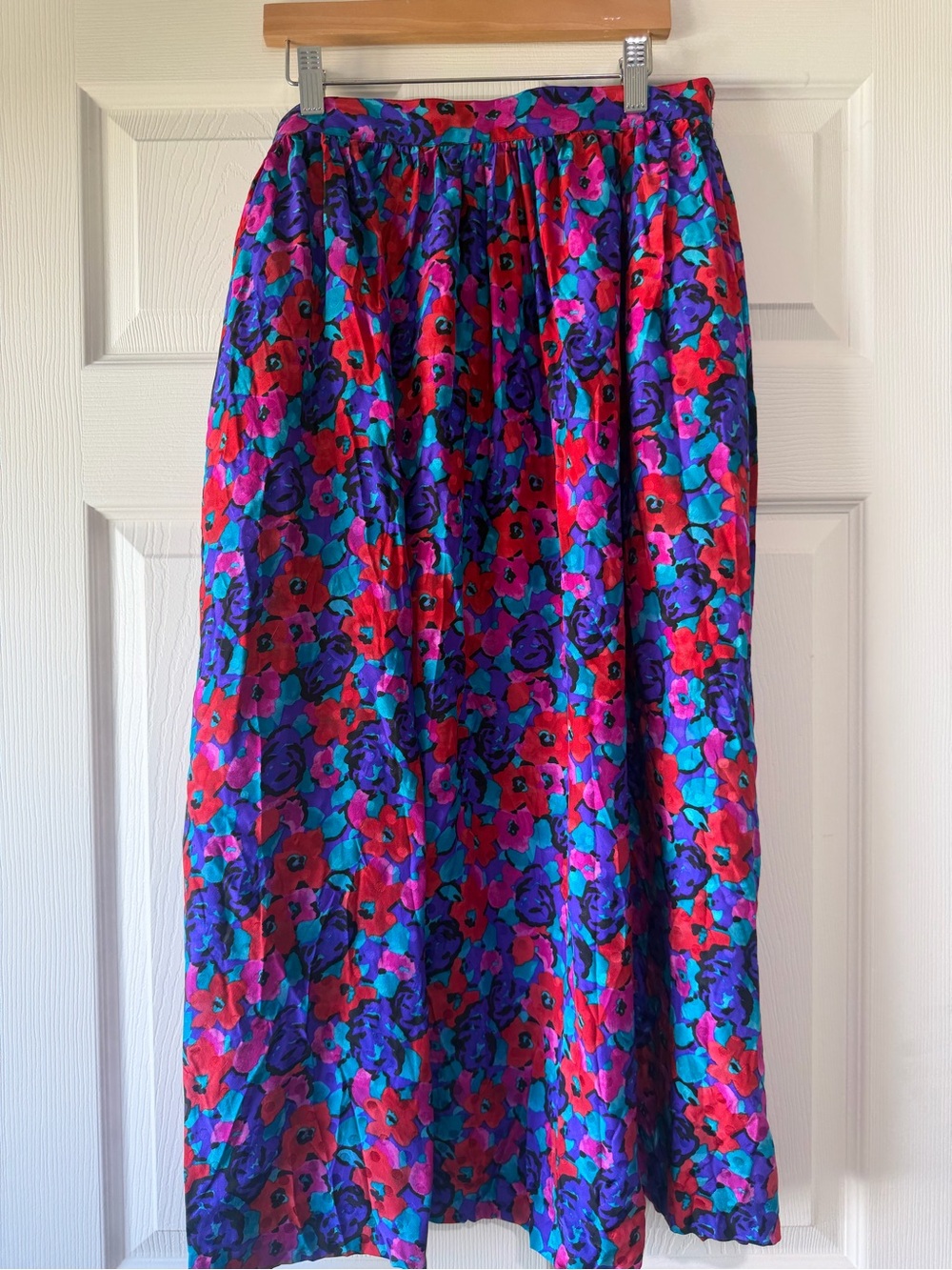 Doncaster Floral Maxi Skirt in Red, Purple & Teal vintage silk skirt